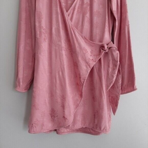 Aritzia WILFRED Callie Dress Mini Floral Pink Long Sleeve Wrap Sz S - Picture 5 of 12